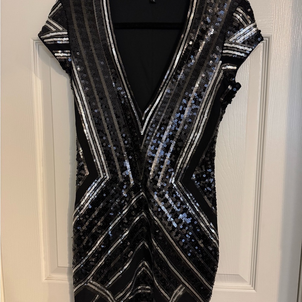 Elegant Black and Silver Sequin Dress